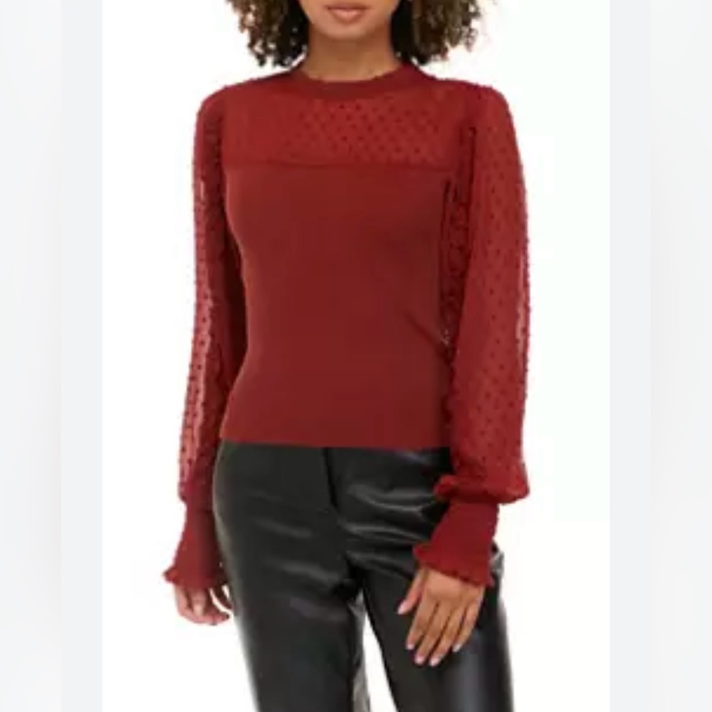 Sam Edelman, women’s S long‎ sleeve Julian sweater with mesh top and sleeves